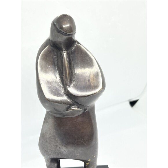 MCM Bronze Abstract Clarinet Player On Wood Stand Unsigned - Picture 6 of 12